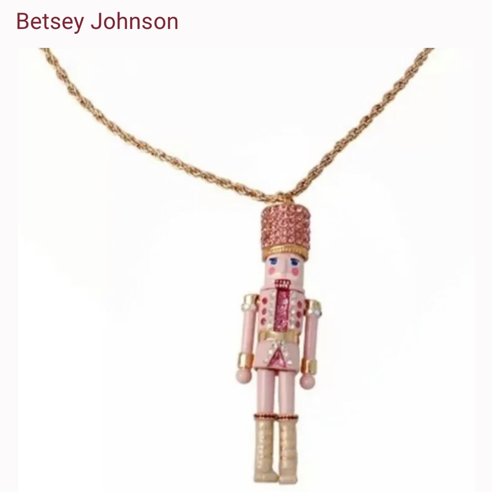 NWT! BETSEY JOHNSON Nutcracker Holiday Rhinestone Long Pendant Necklace - pink